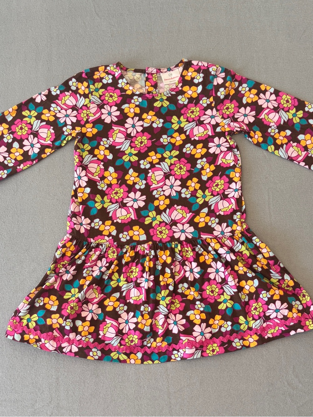 Hanna Andersson Dress Girls Size 110/US 5 Floral Long Sleeves Brown/Pinks/Blue